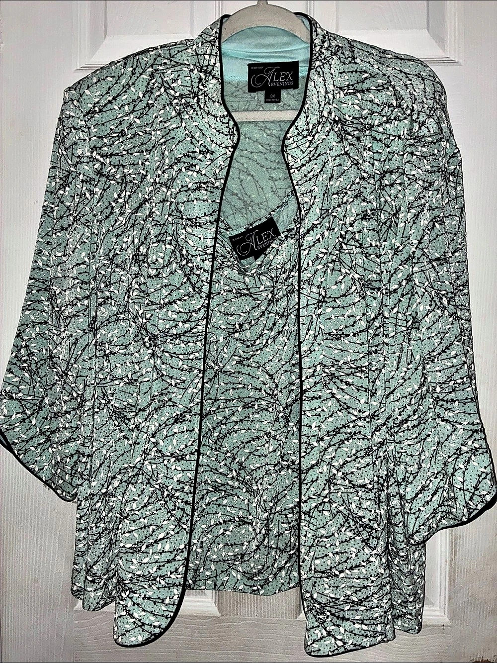 Alex Evenings Plus Size Printed Twinset Blouse Green & Black 3X